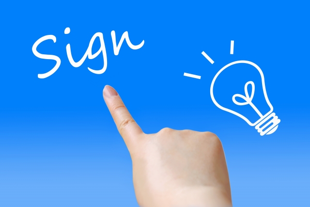 SIGNの文字列と電球のイラスト