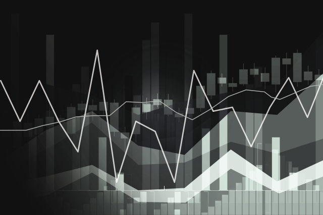 黒い背景と白い折れ線グラフ