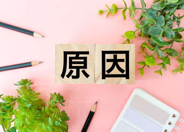 原因の文字列と観葉植物