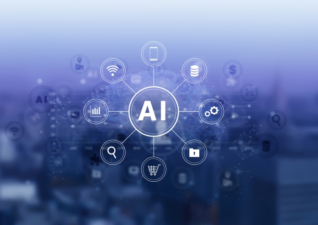 AIの文字列と虫眼鏡やブラフのイラスト