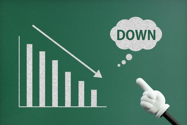 低減する棒グラフとDOWNの文字列